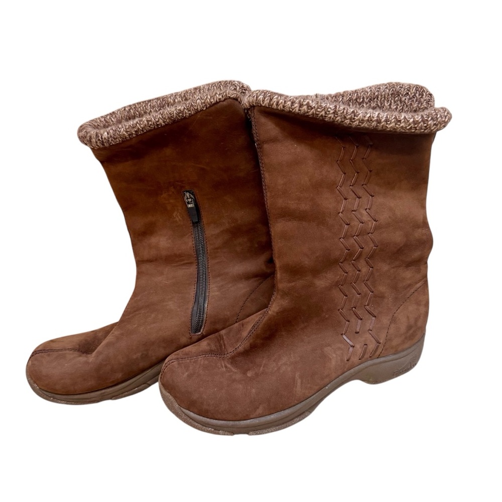 Dansko Women’s Dark Brown Leather Lined Zip Side Knit Cuff Boots Size 40 US 9.5